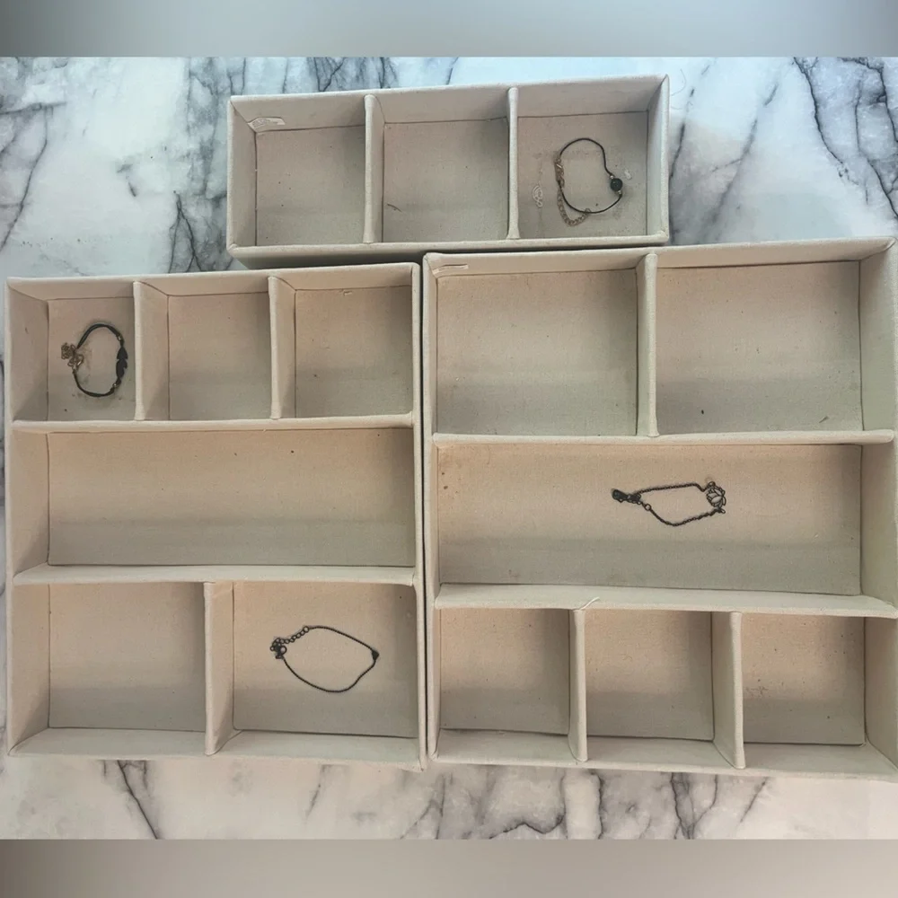 Set of 3 Jewelry Organizer Tray Drawer Inserts Beige
